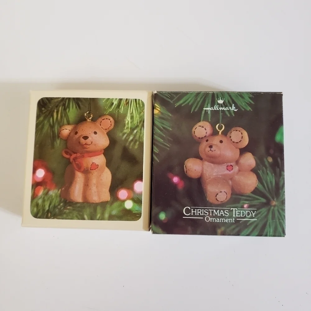 NEW Vintage Hallmark Keepsake Ornament Set - Puppy Love & Christmas Teddy 1980